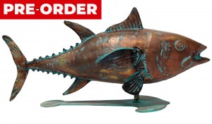 52cm Aged Copper/Verdigris Finish Blue Tuna Fish Statue On Heavy Metal Base