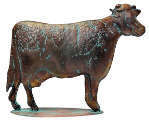 46.5cm Aged Copper/Verdigris Finish 2D Cow Statue On Heavy Metal Base