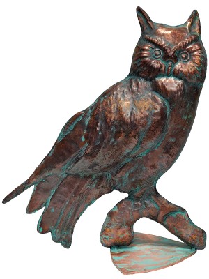 47cm Aged Copper/Verdigris Finish 2D Owl Statue On Heavy Metal Base