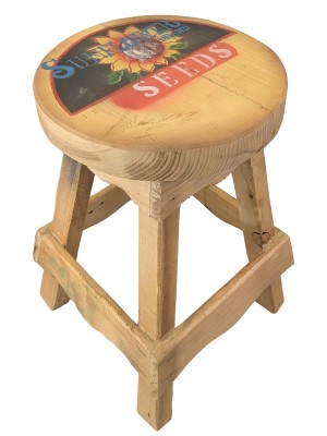 Large Rustic Wooden Stool Sunflower Design - 42cm 