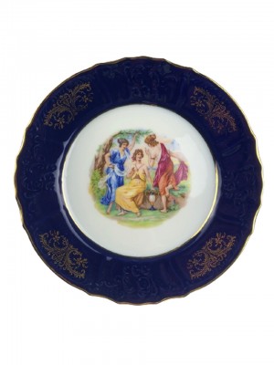 Rich Cobalt Blue Porcelain Gilded Plate With People 25cm 