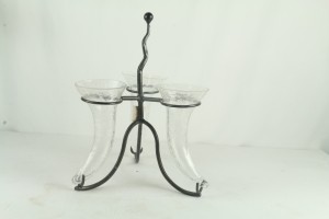 Triple Crackle Glass Horns & Stand 42cm
