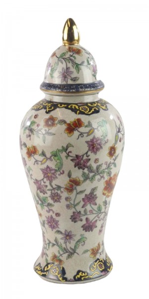 Chinese Floral Lidded Temple Jar 38cm