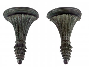 Pair of Hot Cast Bronze Wall Sconces in Verdigris Finish 36cm