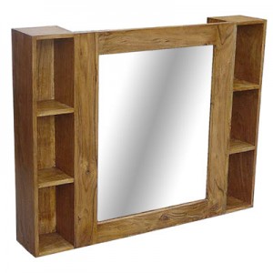 Acacia Mirror (Plain) with Shelves 90cm