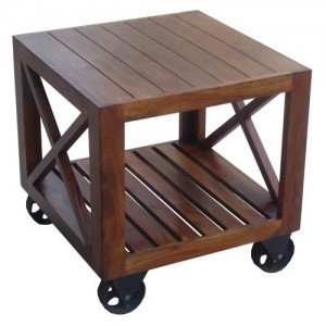 Acacia Lisbon Side Table On Wheels 60cm ** Seconds **