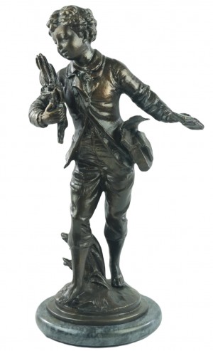Boy With Book On Marble Base Antique Brass 34cm