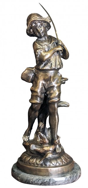 Bronze Boy Fishing Marble Base 45cm