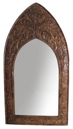 Mango Wood Gothic Mirror Leaf Design - Large 91.5cm