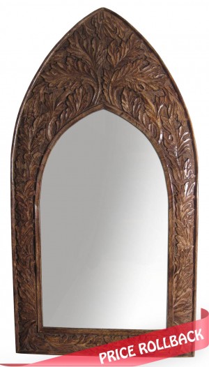 Mango Wood Gothic Mirror Leaf Design - Large 91.5cm