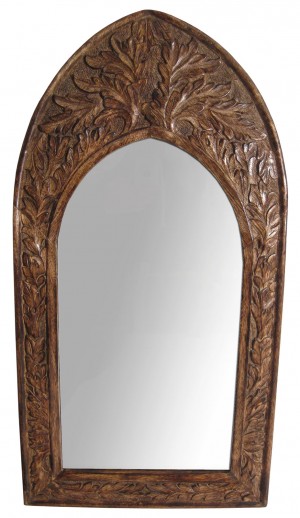 Mango Wood Gothic Mirror Leaf Design - Small 61cm