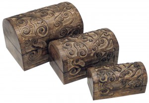 Mango Wood Tree Of Life Design Set Of 3 Boxes 23cm