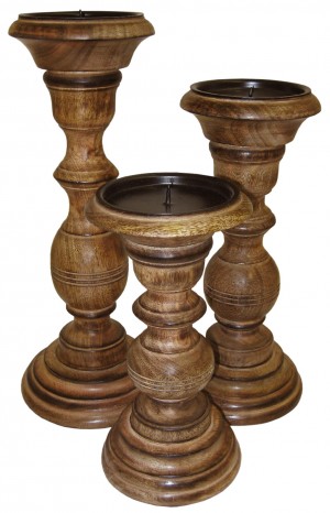 Mango Wood Candle Holders Set Of 3