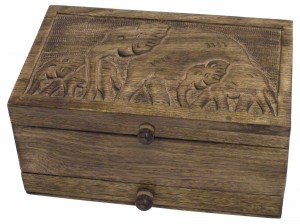 Mango Wood Elephant Design Jewellery Box 25cm