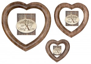 Mango Wood Set/3 Free Standing or Hanging Heart Photo Frame 30cm