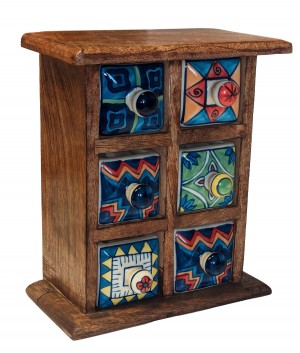 20.5cm Mango Wood Ceramic 6 Drawer Almirah