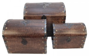 Set of 3 Mango Wood Dome Boxes with Metal Overlay 35.5cm