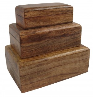 Mango Wood Set Of 3 Plain Oblong Boxes 23cm