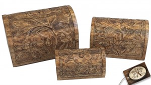 Mango Wood Set Of 3 Flower Domed Boxes 23cm