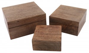 Mango Wood Set Of 3 Square Boxes 20cm