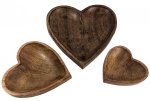 Set of 3 Mango Wood Heart Shaped Trays