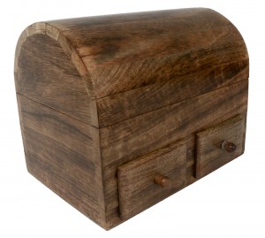 Mango Wood Plain Dome Top Box with 2 Drawers 25.5cm