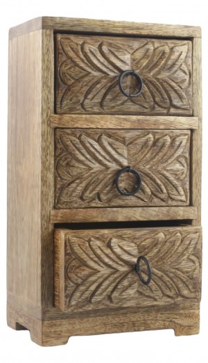 Mango Wood 3 Drawer Leaf Chest 28cm