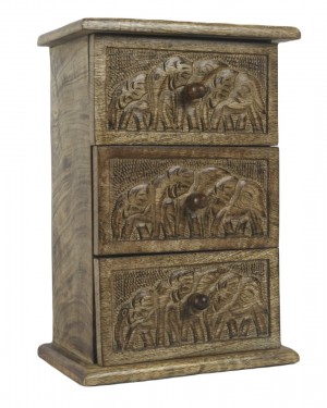 Mango Wood 3 Drawer Elephant Chest 28cm