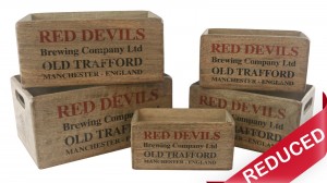 Set of 5 Mango Wood Red Devil Brewery Crates 34cm