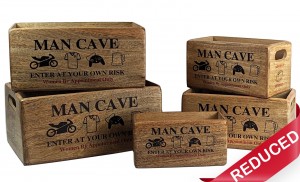 Set of 5 Mango Wood Man Cave Crates 34cm