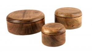 Mango Wood Set Of 3 Round Pots Burnt Finish 20cm