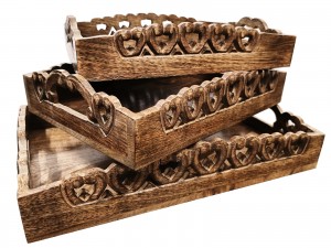 Set of 3 Trays - Cutwork Heart Burnt 46cm