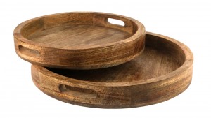 Mango Wood Set of 2 Plain Circular Trays - 35.8cm