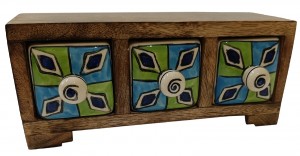 Ceramic 3 Drawer Almirah - H Green and Blue Colour 20.5cm