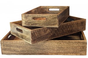 Set of 3 Trays - Plain - Burnt Finish - 45.7cm