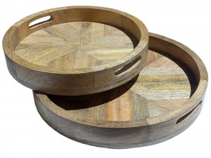 Set of 2 Round Mango Herringbone Circular Trays - 35.8cm