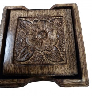 Set of 6 Wooden Flower Coasters - 13cm