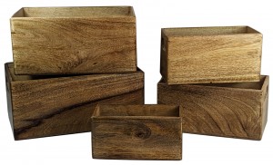 Set of 5 Mango Wood Plain Crates 34cm