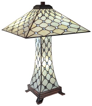 Cream Jewelled Tiffany Pyramid Lamp 59cm