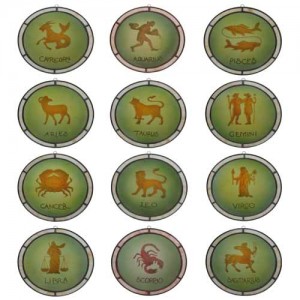 Zodiac Set of 12 Acid Etched 23cm Stained Glass Handing Sun Catchers