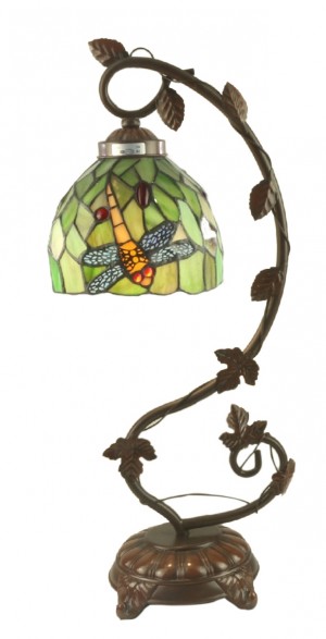 Dragonfly Tiffany Lamp On Vine Leaf Base 54cm With 15cm Shade Dia