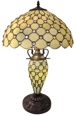 Double Lamp With Resin Base 60cm Large - Cream Jewelled Design