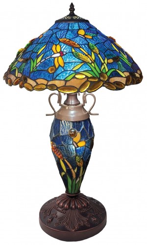 Double Lamp With Resin Base 56cm Medium - Riverbank and Dragonfly Design