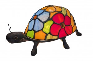 Flower Design Tiffany Beetle Lamp With Cast Iron Base - 22cm