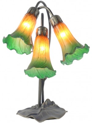 Triple Lily Lamp  Amber/Green - 40cm  