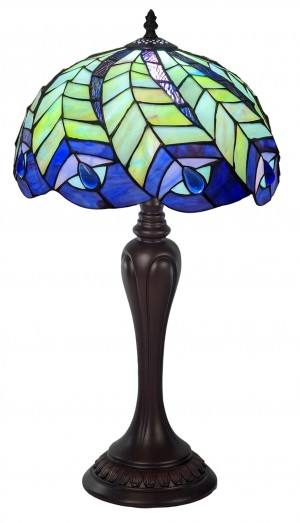 59cm Peacock Design Tiffany Table Lamp with Serene Base