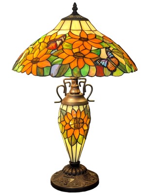 Double Lamp With Resin Base 60cm Large - Sunflower/Butterfly Design