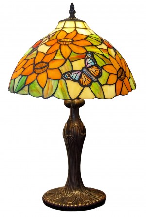Tiffany Table Lamp Medium Sunflower/Butterfly Design - 45cm