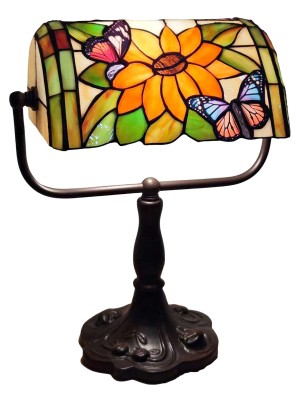 Bankers Lamp - Sunflower and Butterfly Design 33cm 