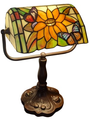 Bankers Lamp - Sunflower and Butterfly Design 33cm 
